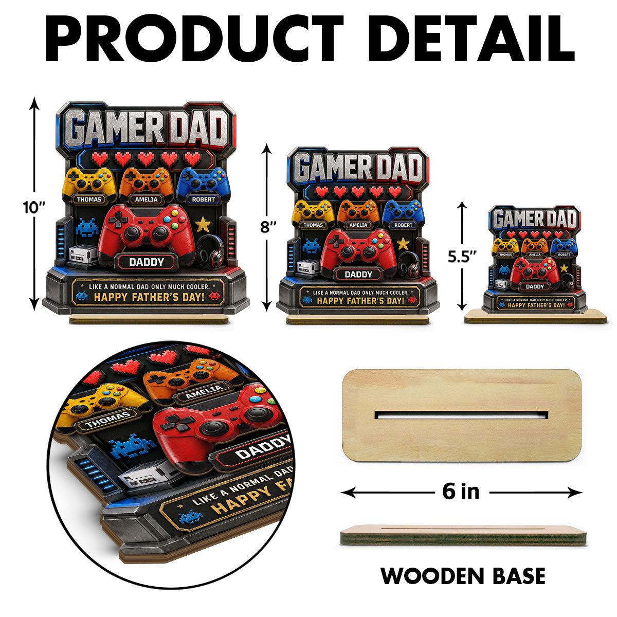 Gamer Dad Much Cooler - Personalized 2-Layered Wooden Plaque -  Gift for Dad, Husband