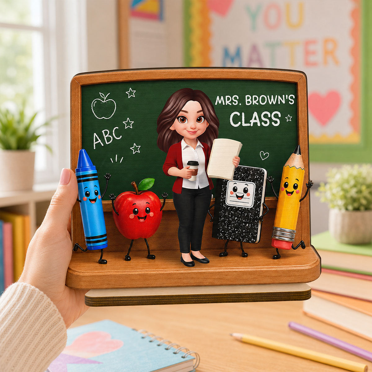 Pretty Teacher - Personalized 2-Layered Wooden Plaque - Back To School Gift For Teacher, Office Decor