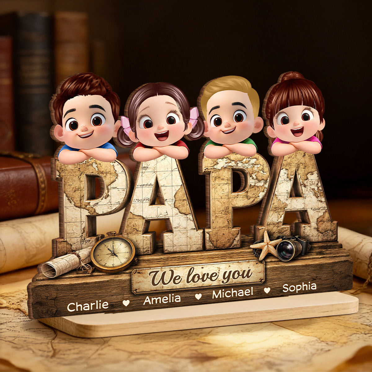 Papa We Love You - Personalized 2-Layered Wooden Plaque - Sentimental  Gift for Grandpa, Dad, Husband