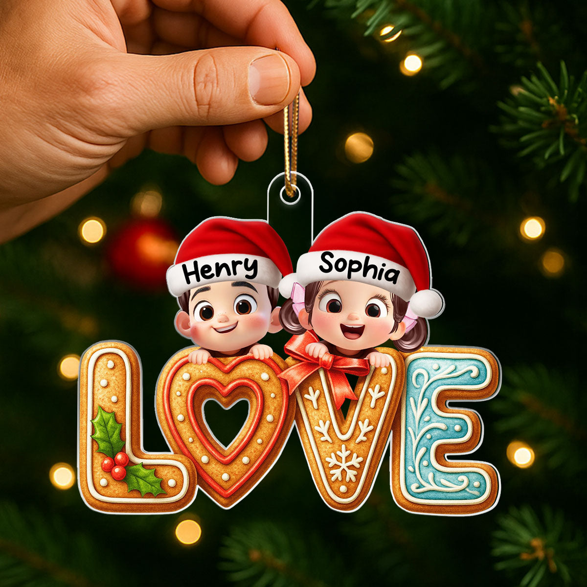 Love My Grandkids Gingerbread Pattern - Personalized Acrylic Ornament - Christmas Gift for Grandma, Grandkids