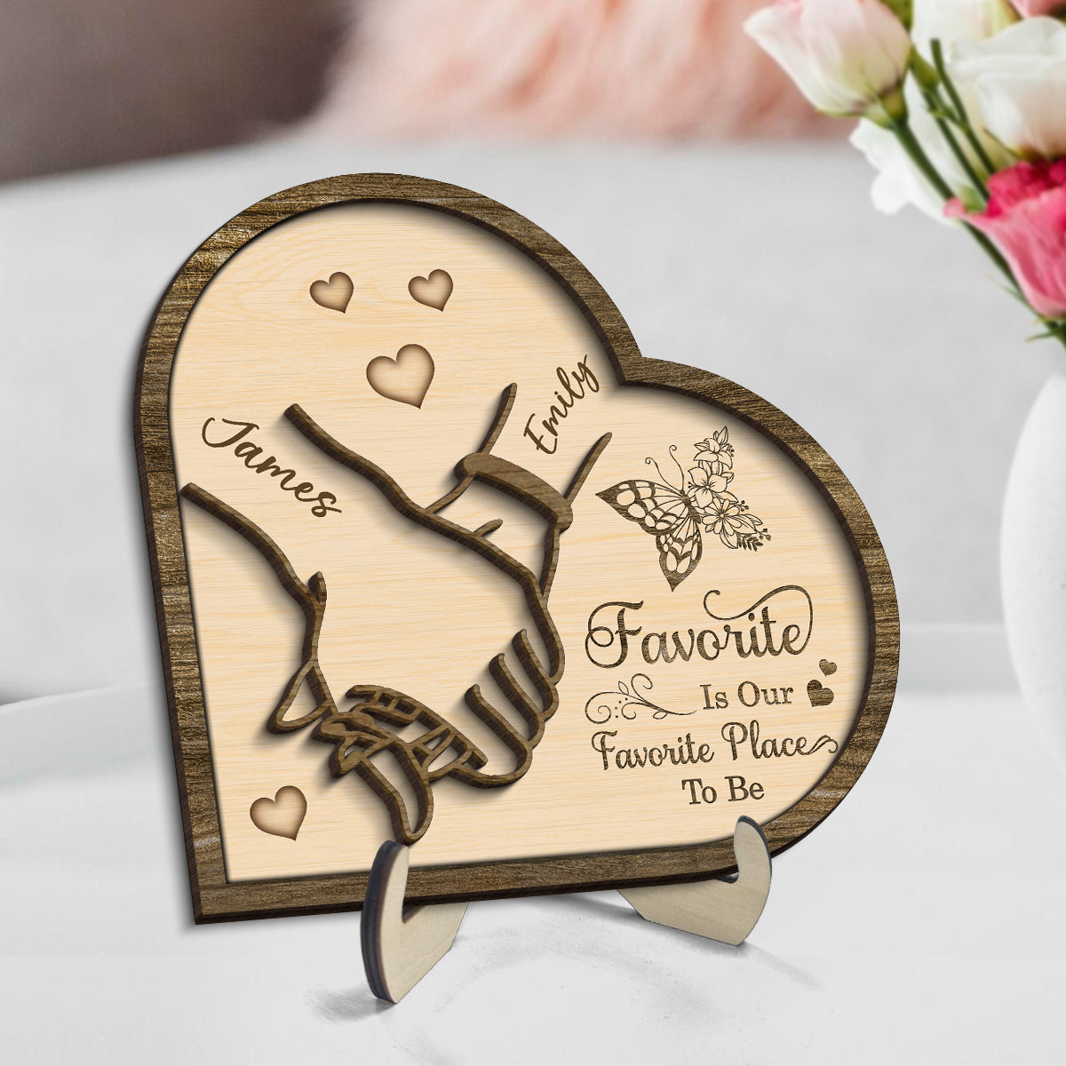 Together Is Our Favorite Place To Be - Personalized 2-Layered Wooden Plaque - Anniversary, Valentine's Day Gift, Gift For Him, Gift For Her