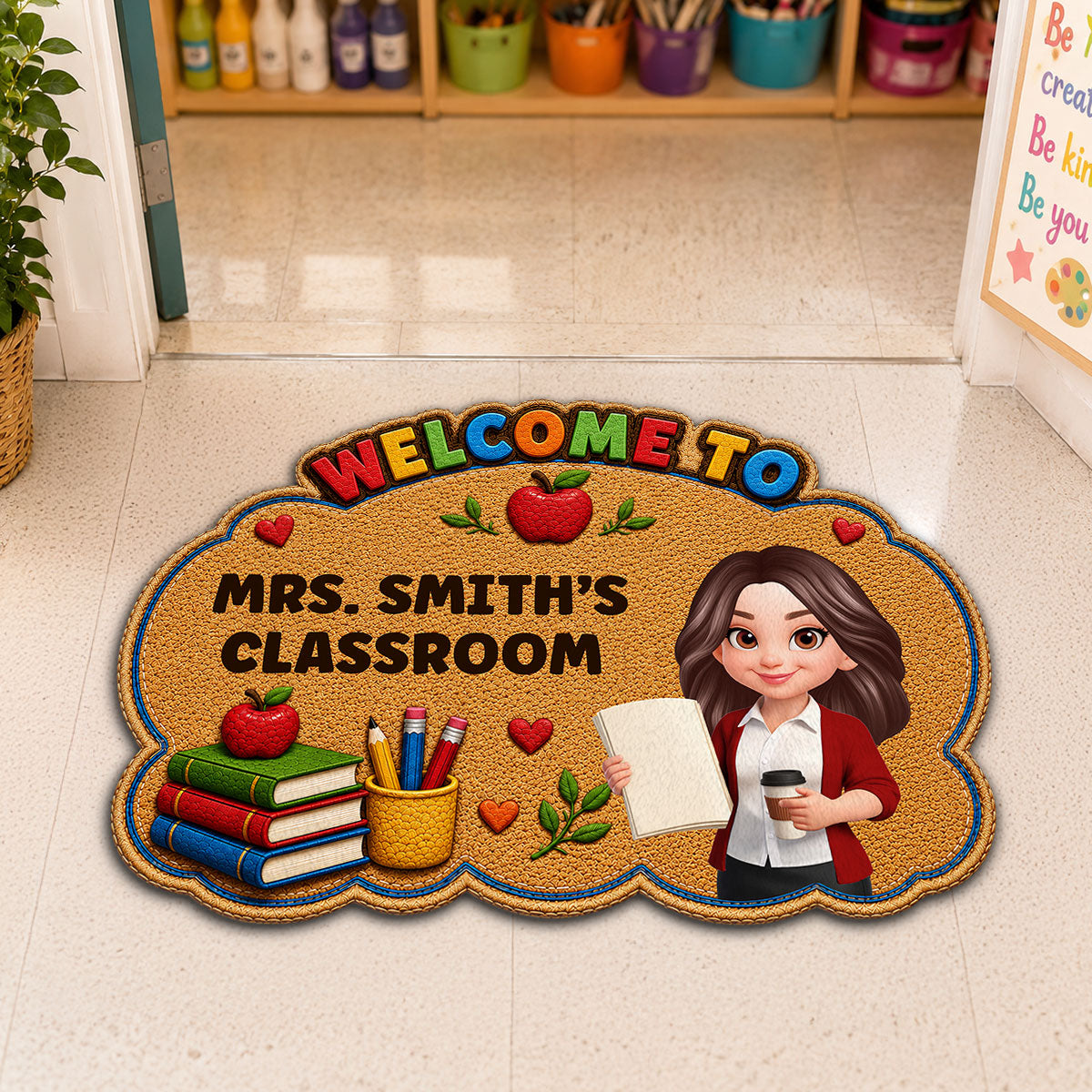 Teacher Welcome To Classroom Happy Learning - Personalized Doormat - Back To School, Classroom Decor