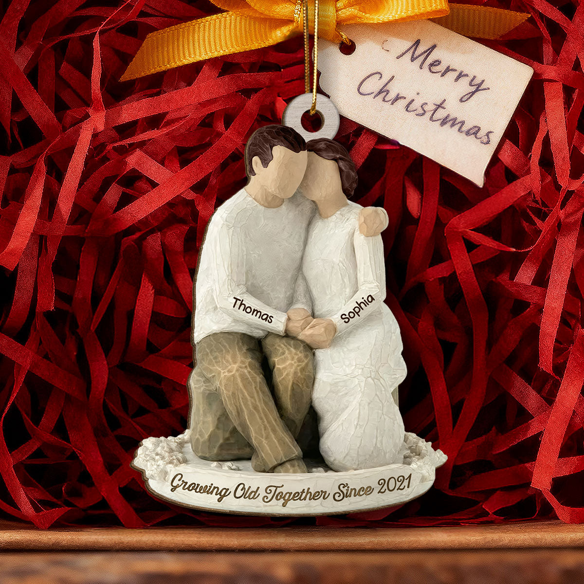 3D Effect Couple Grow Old Together - Personalized Wooden Ornament - Anniversary, Valentine's Day Gift For Him, Gift For Her
