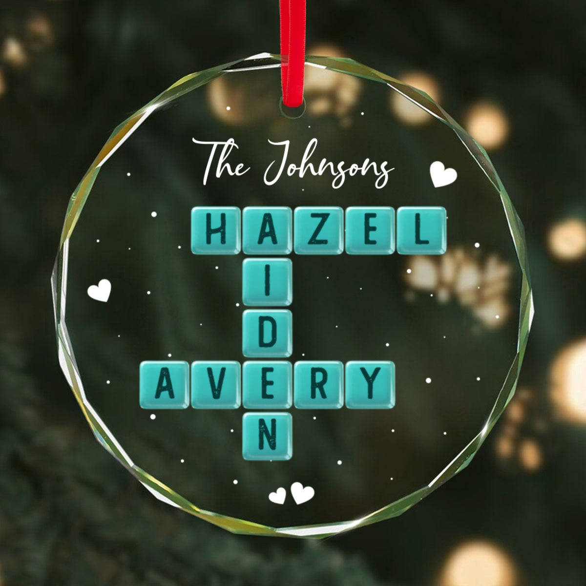 The Family Sea Glass 3D Inflated Effect Crossword Puzzle Art - Personalized Glass Ornament - Christmas Decor For Family, Friends