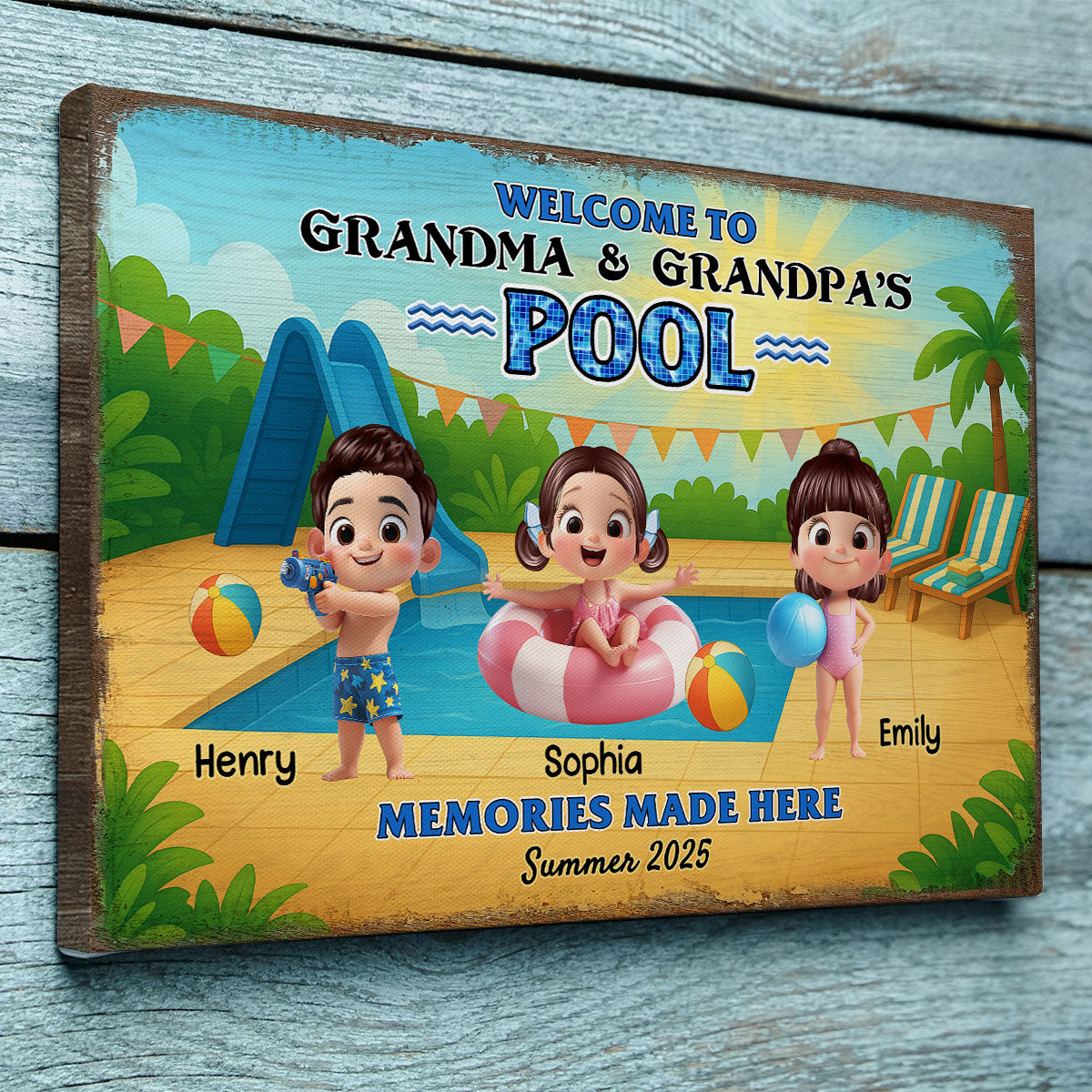 Welcome to Grandma & Grandpa's Pool Personalized Canvas Print, Entryway Front Porch Pool Patio Decor