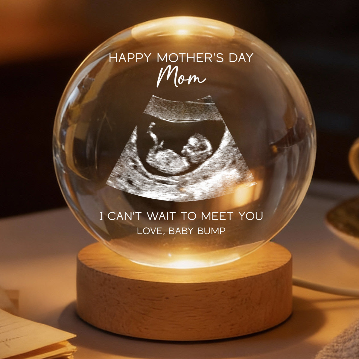 Happy Mother's Day From The Bump Custom Photo - Personalized Crystal Ball LED Night Light - First Mother's Day Gift For Pregnancy Mom