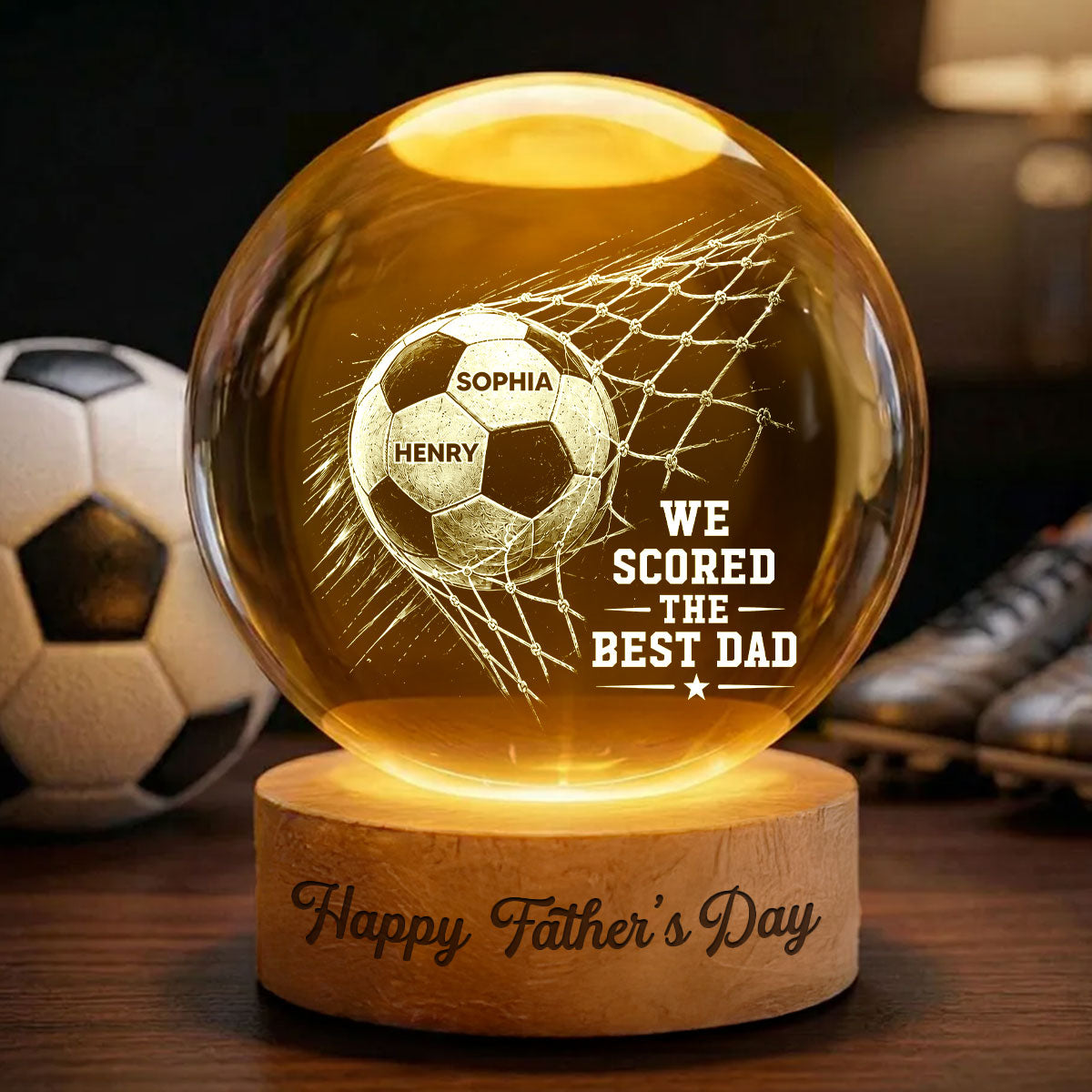 Trending Soccer Dad - Personalised Crystal Ball LED Night Light - Father's Day Gift For Dad