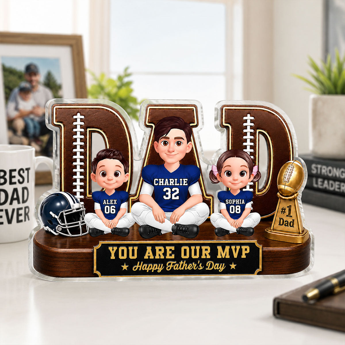 American Legend Football Family Daddy's Dream Team - Personalized Acrylic Block Plaque -  Gift For Dad, Husband