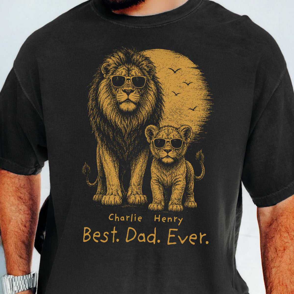 Retro Vintage Lion Dad And Kids Daddy Protector - Personalized Shirt - Cool Father's Day Gift For Dad, Husband