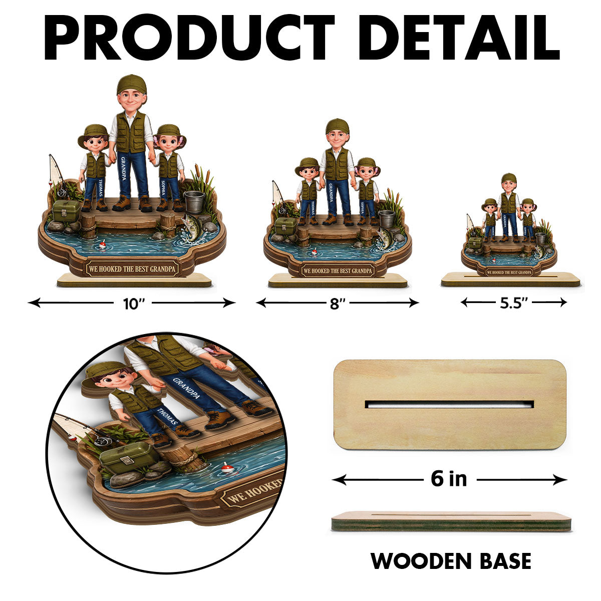 Grandpa's Little Fishing Partners - Personalized 2-Layered Wooden Plaque - Heartfelt Gift For Fishing Grandpa