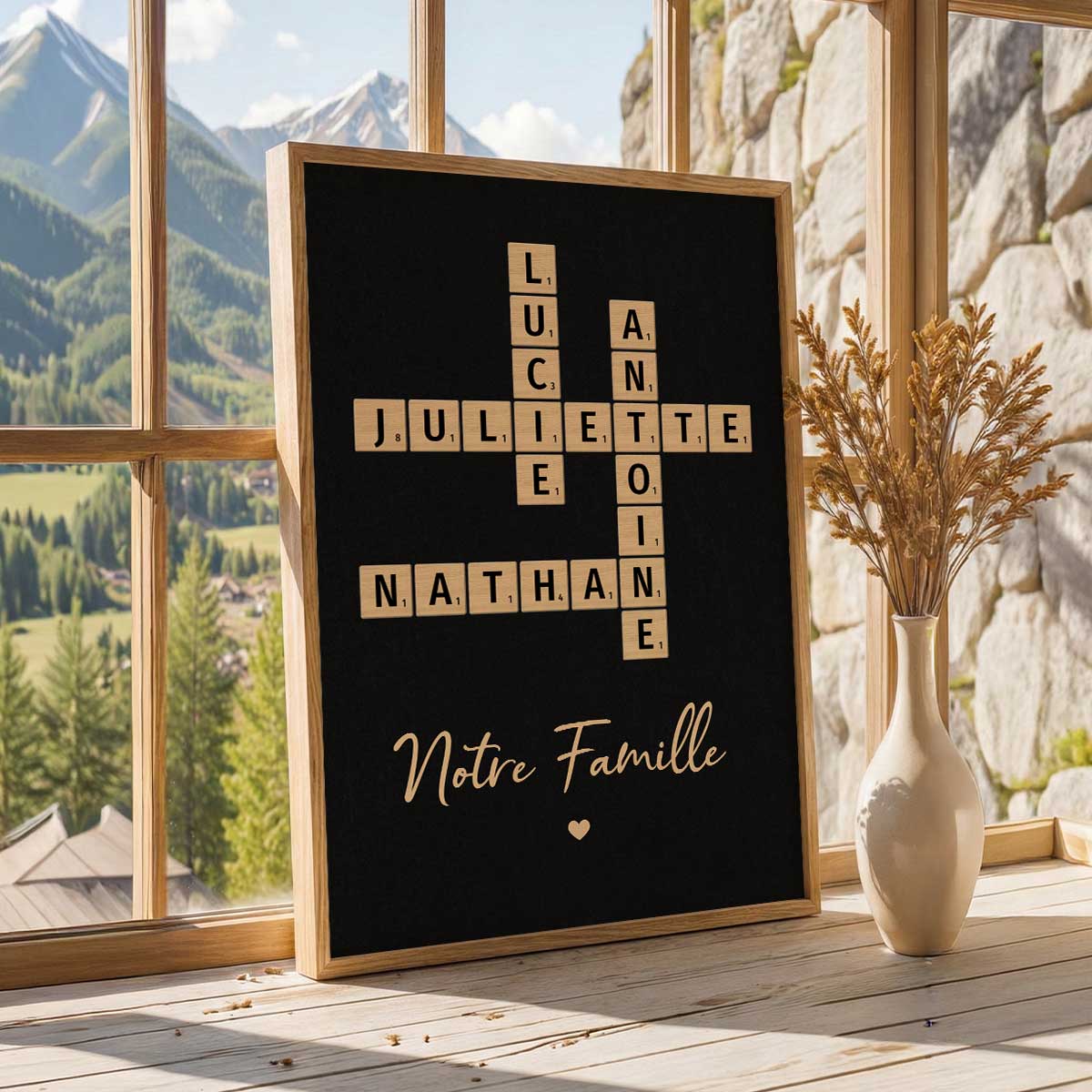 Tableau Mots Croisés de Famille - Créé en un instant, chéri pour toujours - Affiche Personnalisée