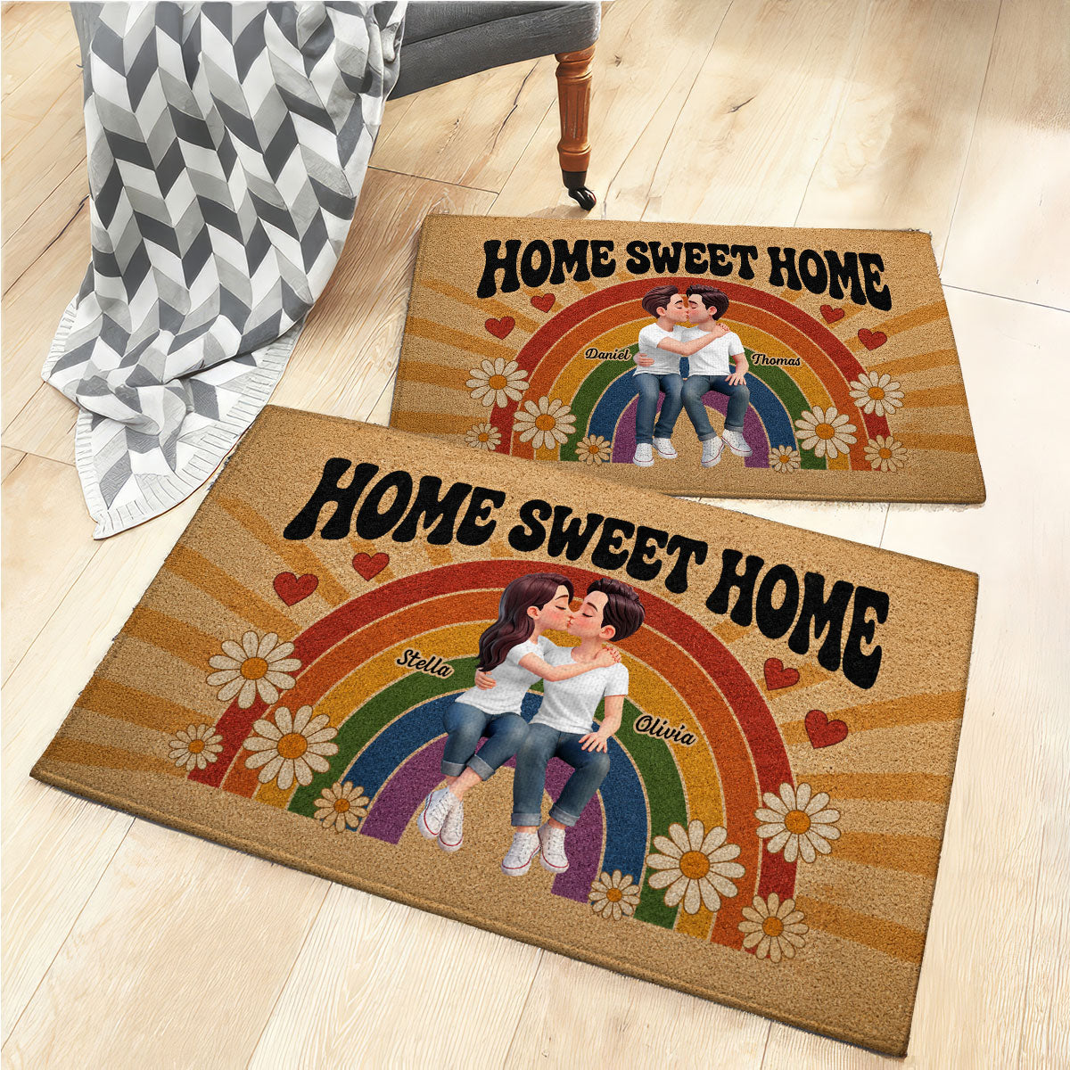 LGBT+ Rainbow Couple Home Sweet Home - Personalized Doormat - Gift For Couple, Happy Pride Month