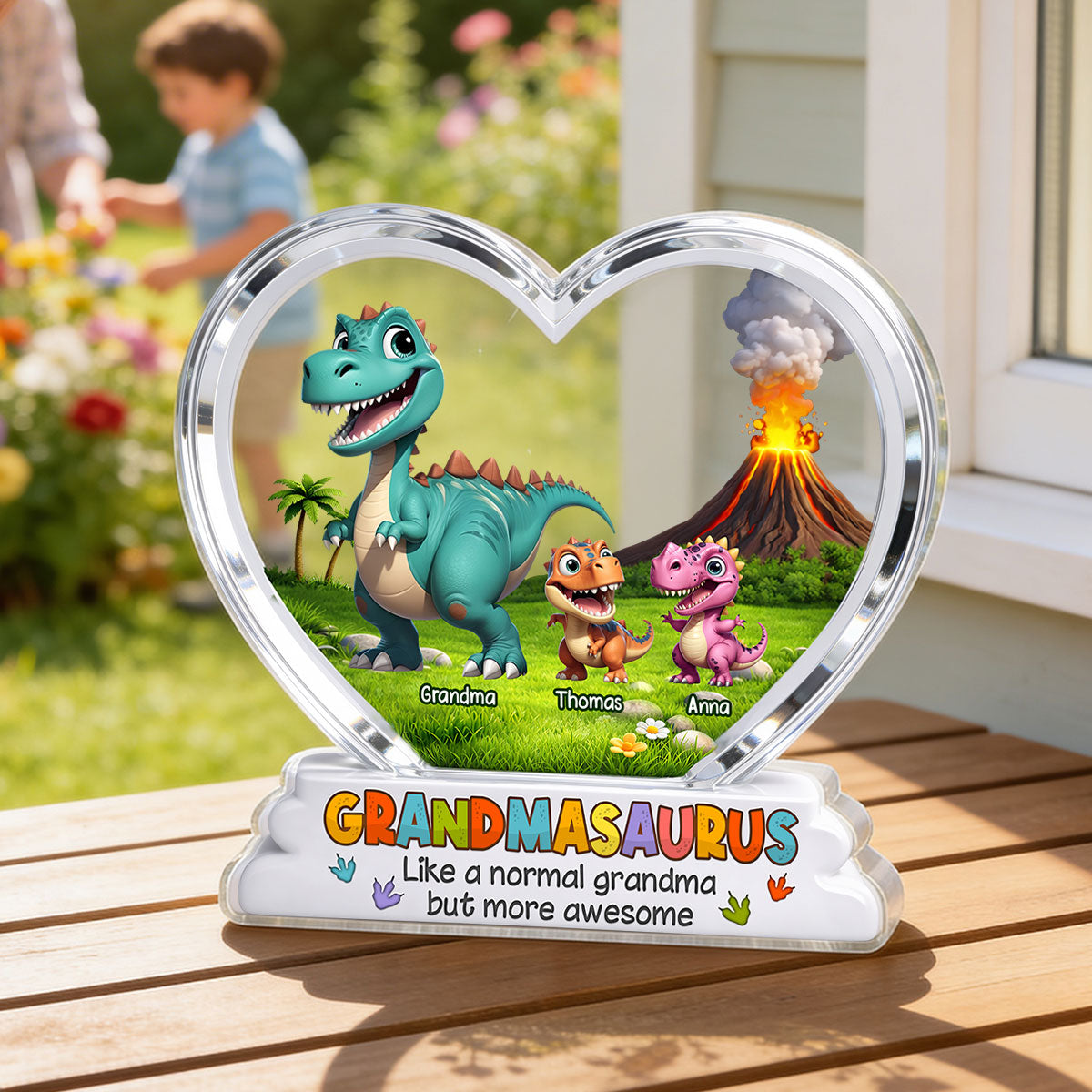 Grandmasaurus And Kids Cartoon Dinosaurs - Personalized Acrylic Block Plaque - Mother's Day Gift For Grandma