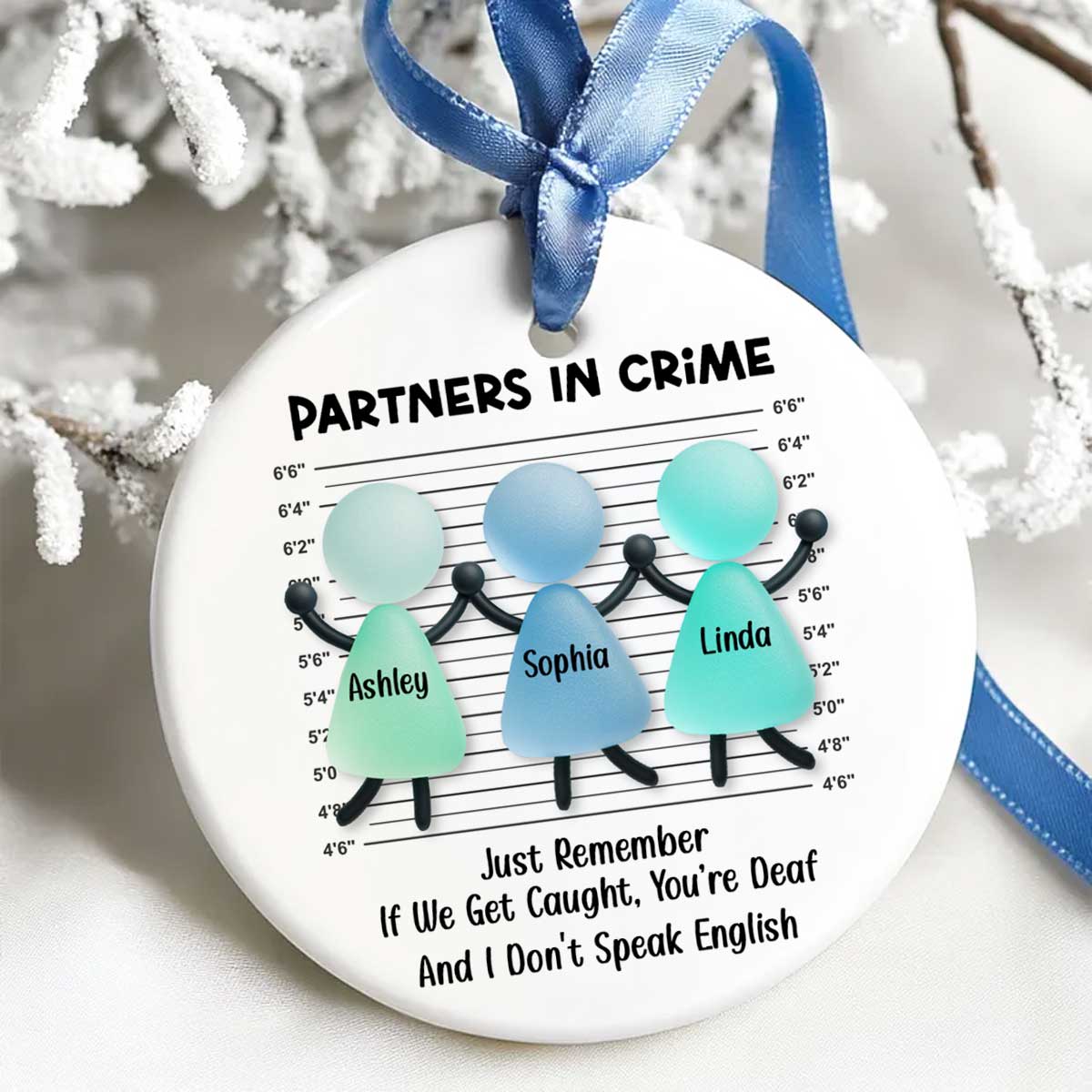 Partners in Crime Sea Glass Besties - Personalized Ceramic Ornament With Acrylic - Christmas Gift for Best Friends