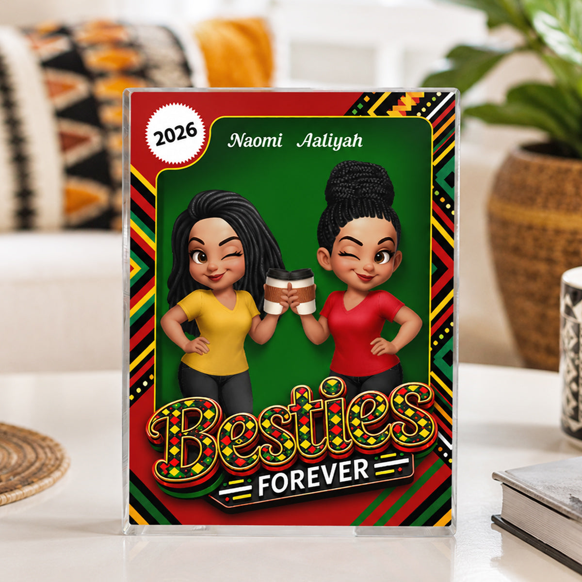 Tribal Pattern Besties Forever - Personalized Acrylic Block Plaque - Birthday Gift, Gift For Best Friends