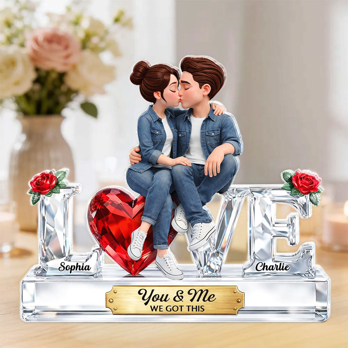 Couple Love 3D Crystal Effect - Personalized Acrylic Block Plaque - Heartfelt Valentine's Day Gift for Her, for Him