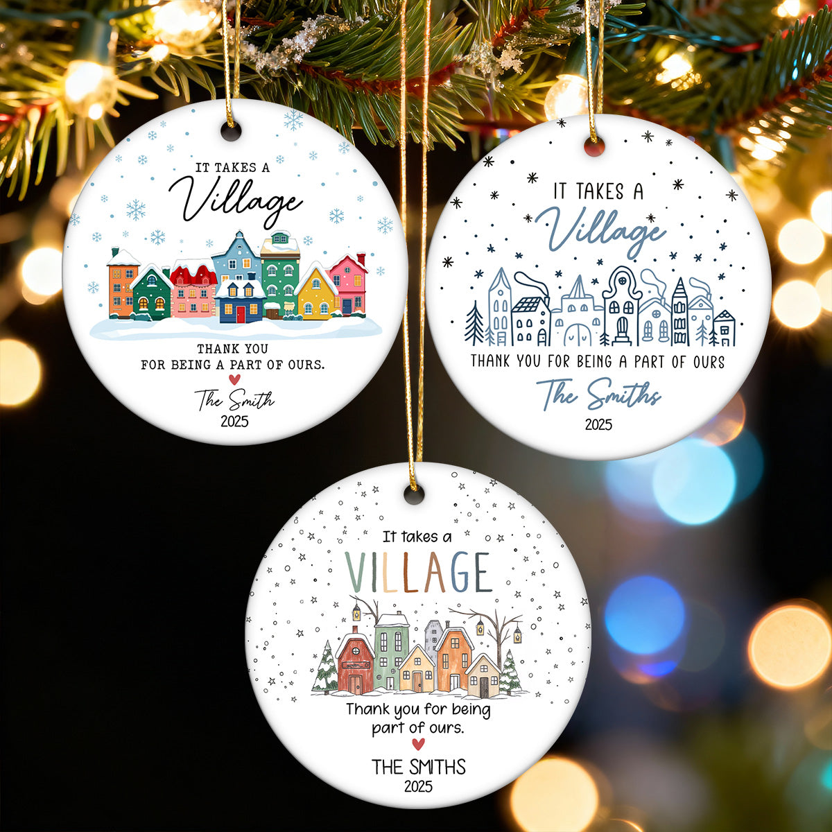 It Takes a Village - Personalized Ceramic Ornament - Neighbor Gift, Thank You Helper Gift, Teacher Appreciation Gift