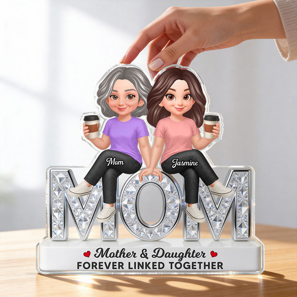 Beautiful Mom And Daughters Forever Love - Personalized Acrylic Block Plaque - Mother's Day Gift For Mom