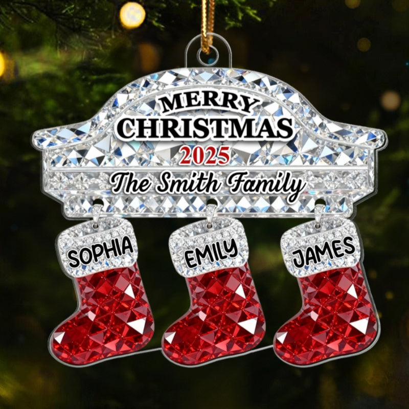 3D Effect Flat Christmas Stockings Family Names - Personalized Acrylic Ornament