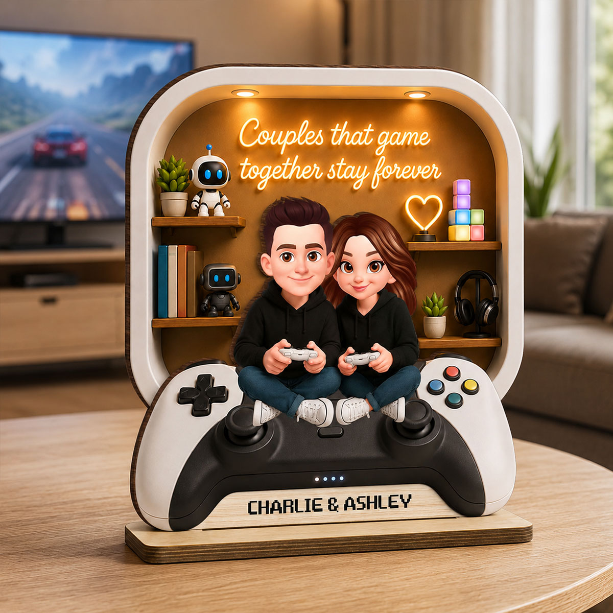 Couples Who Game Together Stay Forever - Personalized 2-Layered Wooden Plaque - Heartfelt Anniversary Gift for Him, for Her