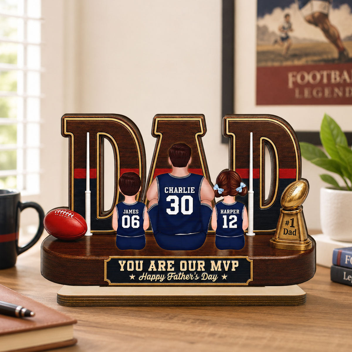 Australian Rules Football Dad Legend Daddy's Dream Team - Personalized 2-Layered Wooden Plaque - Father's Day Gift For Dad