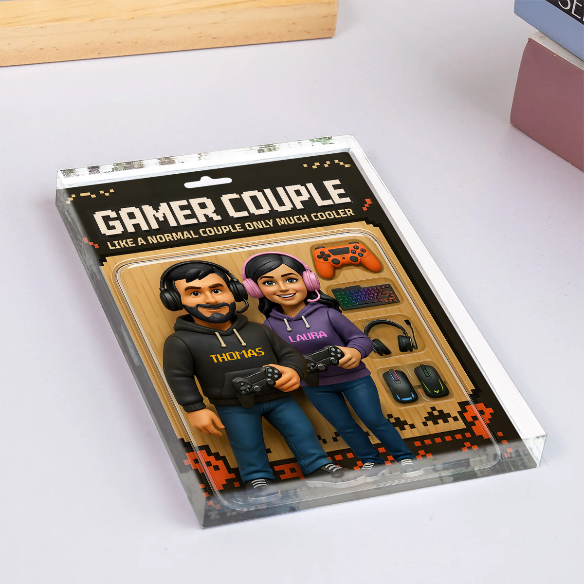 Gamer Couple Cooler Custom Action Figure - Personalized Acrylic Block Plaque - Anniversary, Valentine's Day Gift, Gift For Him, Gift For Her