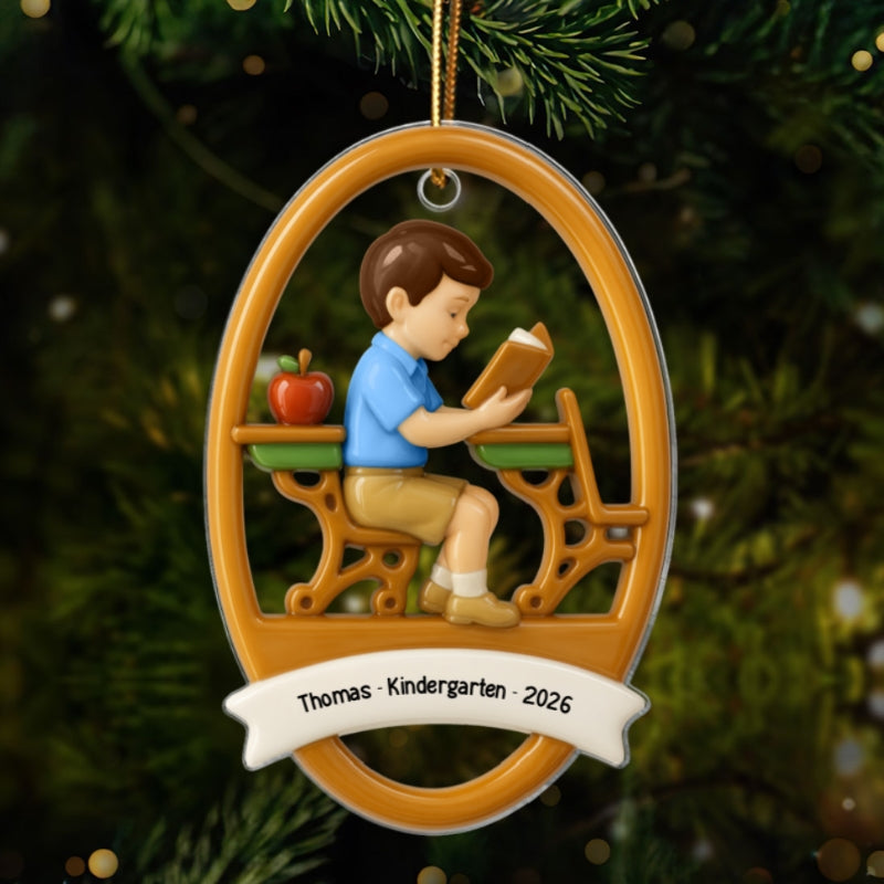 3D Effect School Girl Boy - Personalized Acrylic Ornament - Kindergarten, PreK School Milestone Gift For Kid