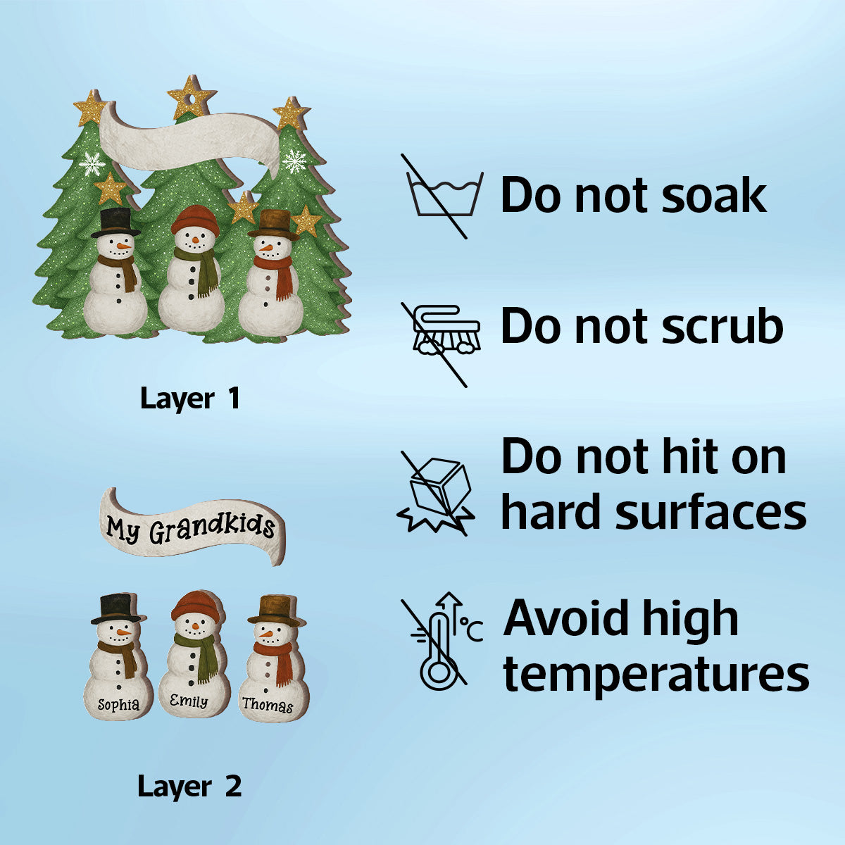 Snowman Grandparent Grandchildren Family Christmas Tree - Personalized 2-Layer Wooden Ornament