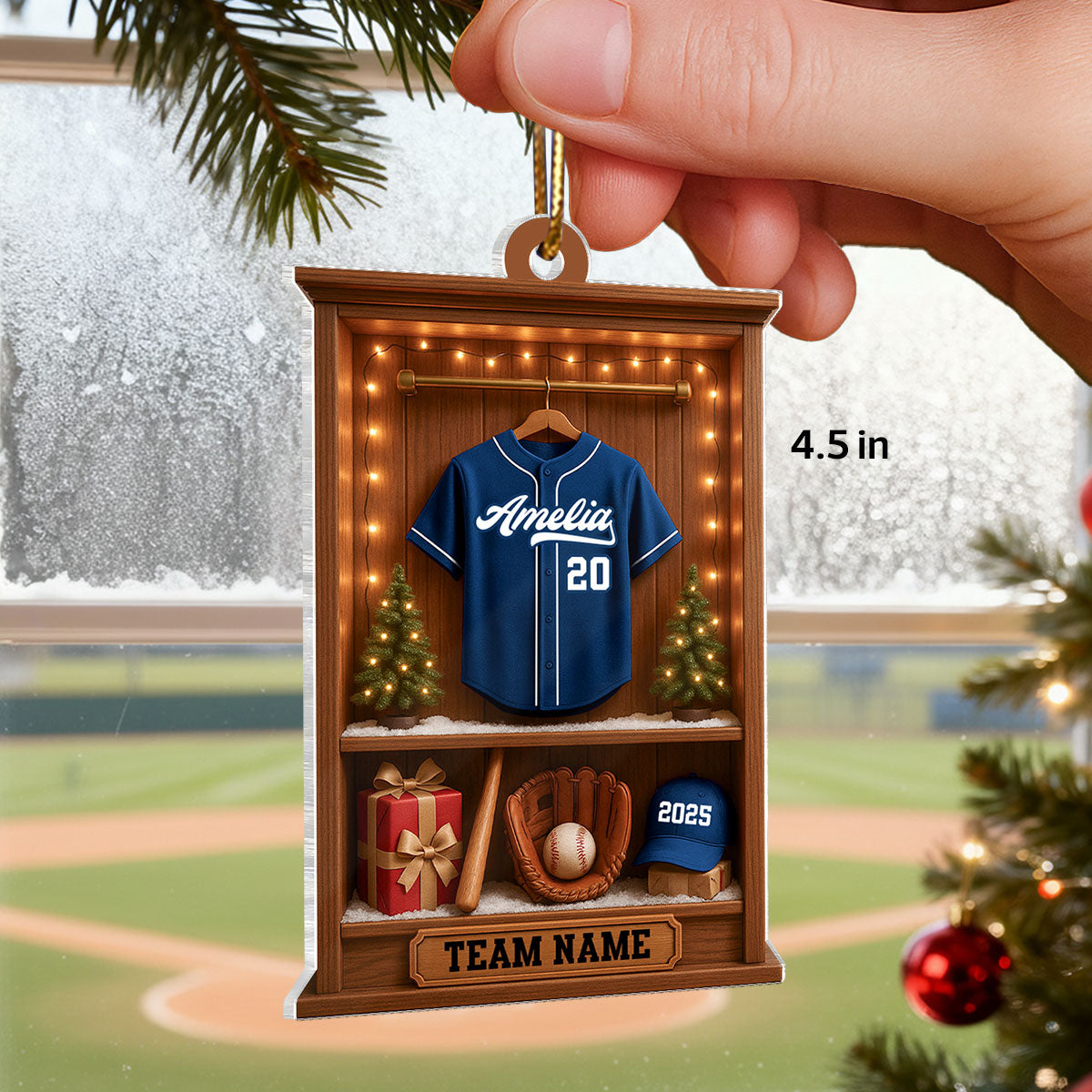 3D Effect Holiday Baseball Display - Personalized Acrylic Ornament - Christmas Gift for Sons, Daughters, Grandkids