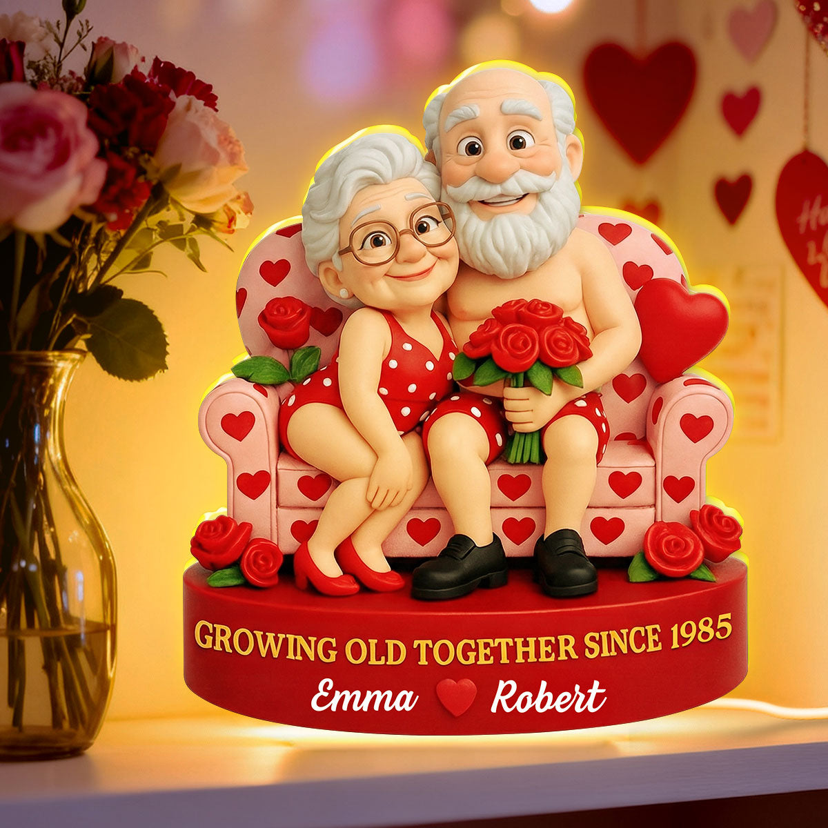 Funny Old Couple Growing Old Together - Personalized Light Box - Valentine's Day Gift for him, for her
