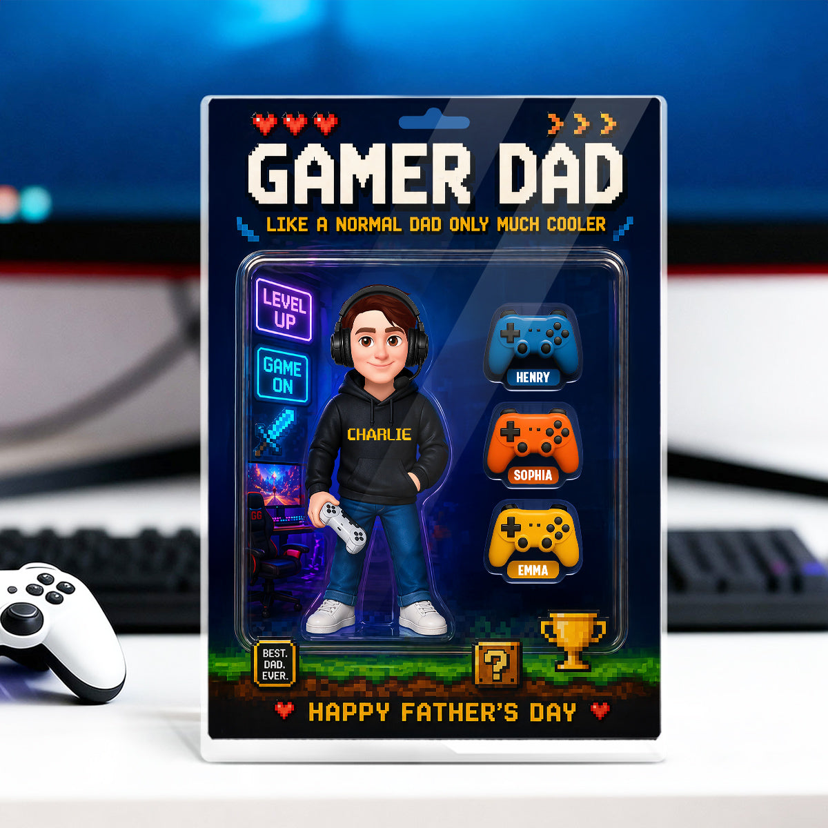 Gamer Dad More Cooler - Personalized Acrylic Block Plaque -  Gift For Gamer Dad, Husband