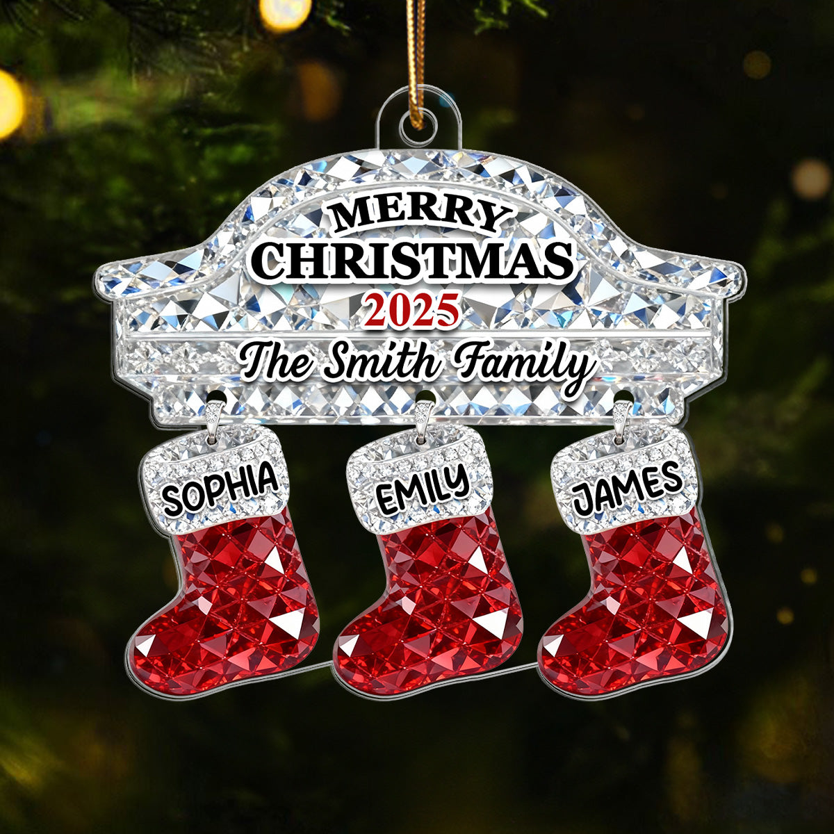 3D Effect Flat Christmas Stockings Family Names - Personalized Acrylic Ornament
