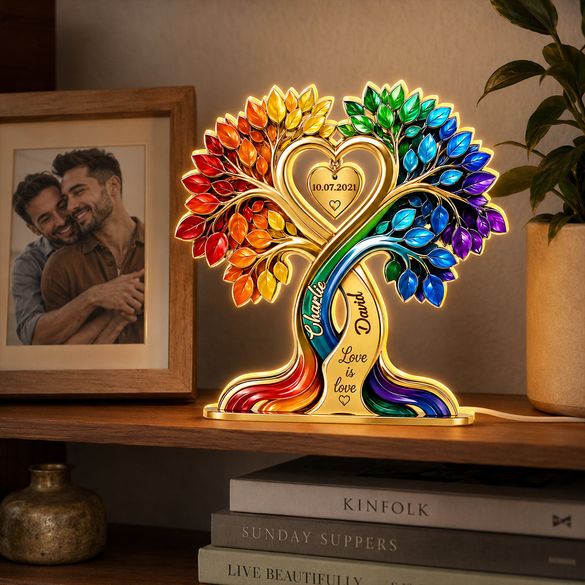 LGBTQ+ Couple Heart Tree - Personalized Light Box - Anniversary Gift for Him, Gift for Her