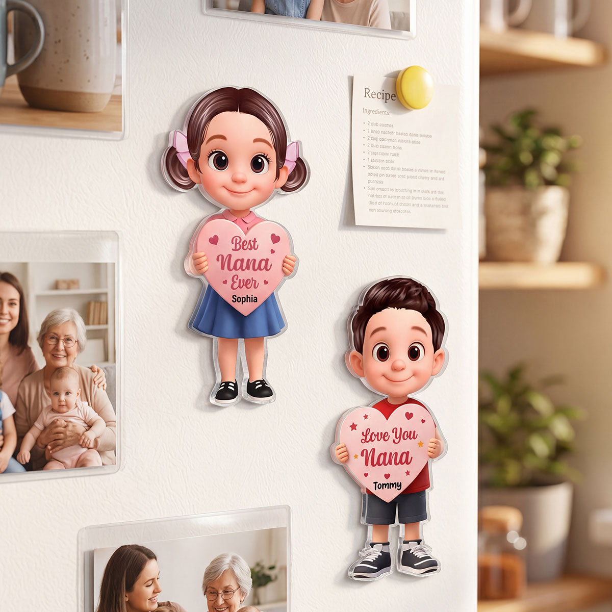 Kid Holding Heart - Personalized Acrylic Fridge Magnet - Mother's Day Gift for Grandma, Mom, Wife