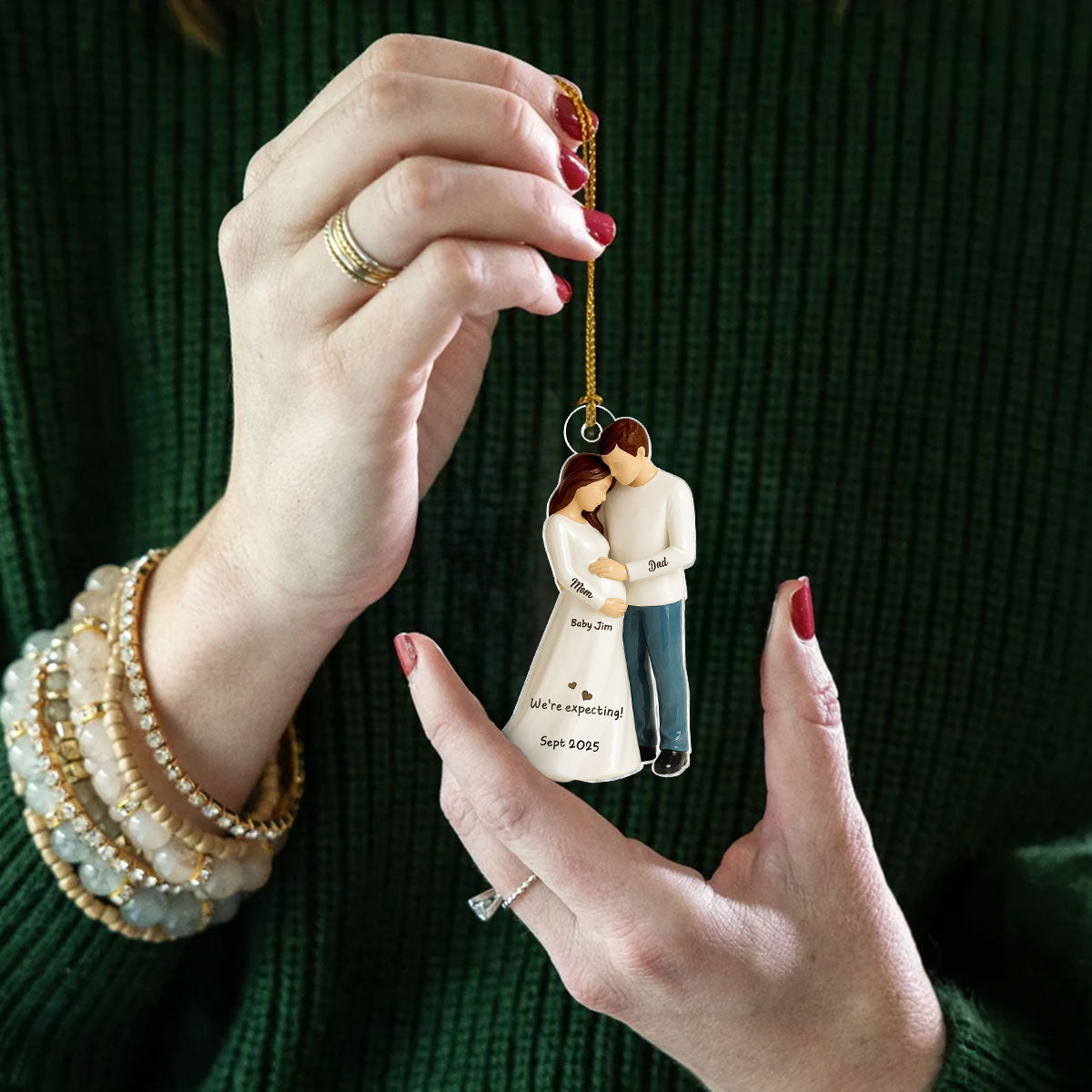 Waiting For You With All Our Hearts 3D Effect Couple Expecting Baby Personalized Flat Acrylic Ornament, Baby Shower Gift For Parents-to-be