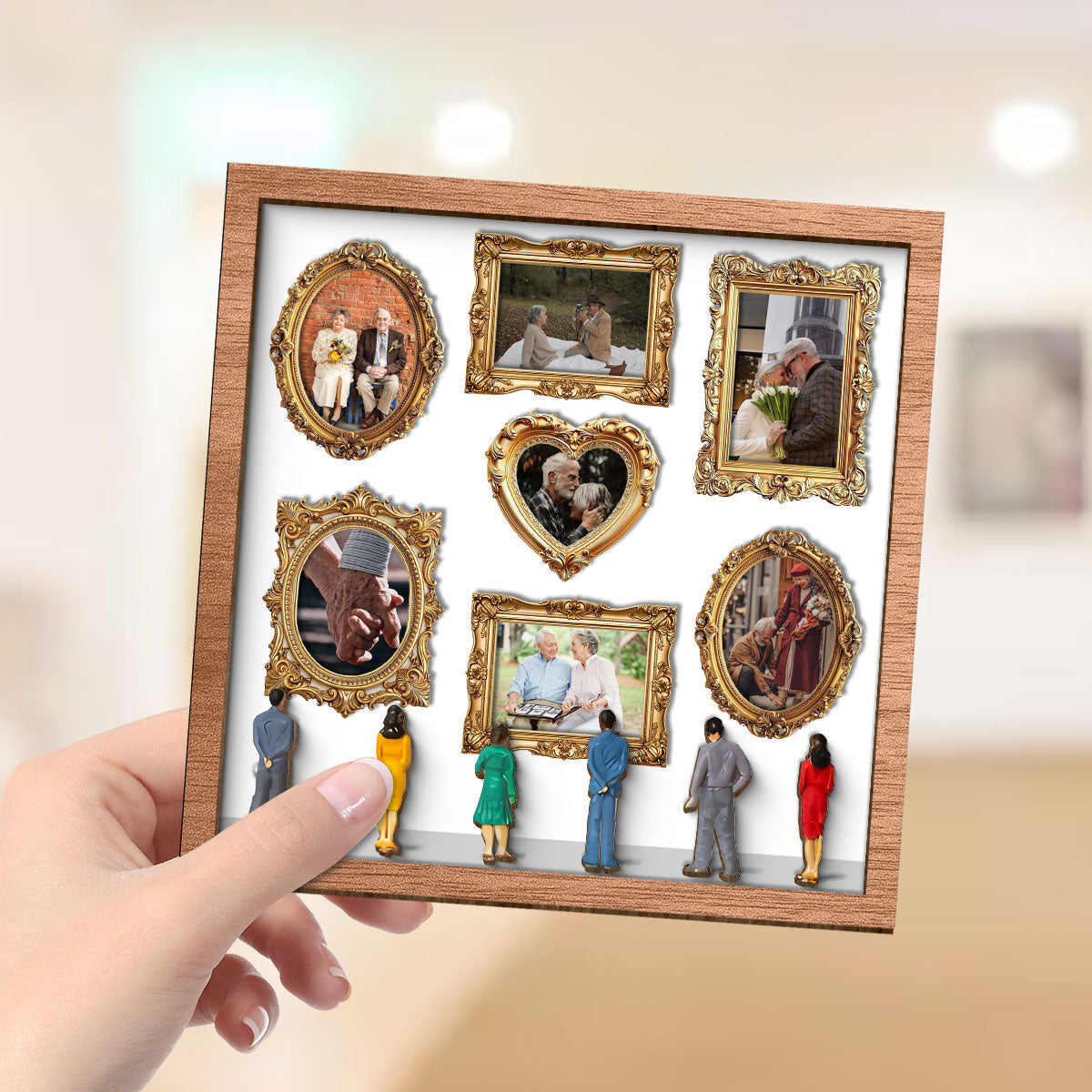 Custom Couple Photos Eternal Love As Art Gallery In Museum Exhibition - Personalized 2-Layered Wooden Plaque - Gift For Couple