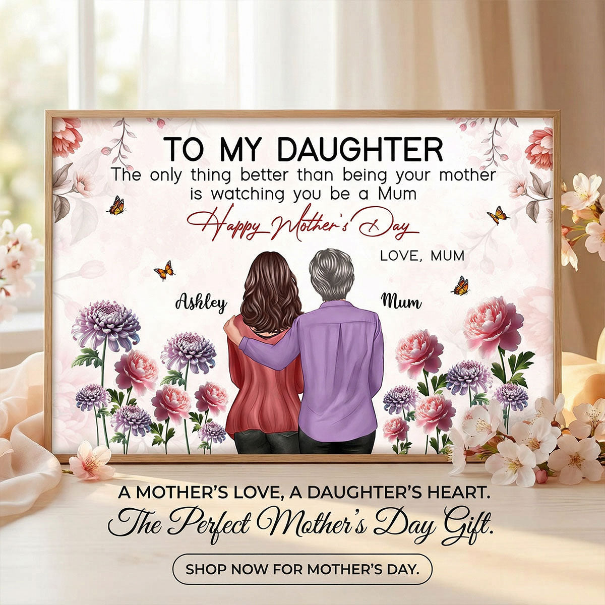To My Daughter From Mum Birth Month Flower Floral Pink Tone - Personalised Poster