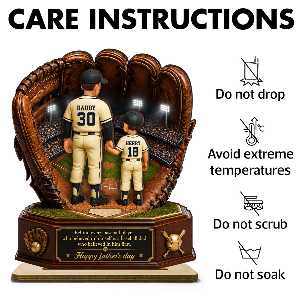 Behind Every Baseball Softball Player is a Dad - Personalized 2-Layered Wooden Plaque -  Gift for Dad, Husband