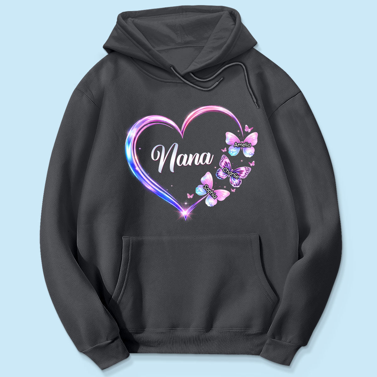 Grandma Mom Butterfly Heart with Kids' Names - Personalized Shirt - Sentimental Gift for Grandma, Mom