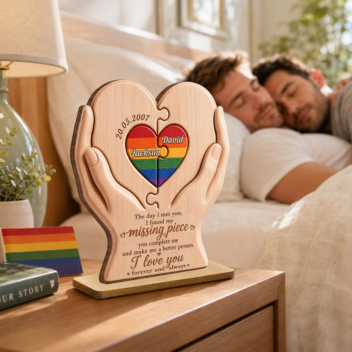 I Found My Missing Piece LGBTQ+ Couple - Personalized 2-Layered Wooden Plaque - Pride Month Decor, Gift for Her, Gift for Him