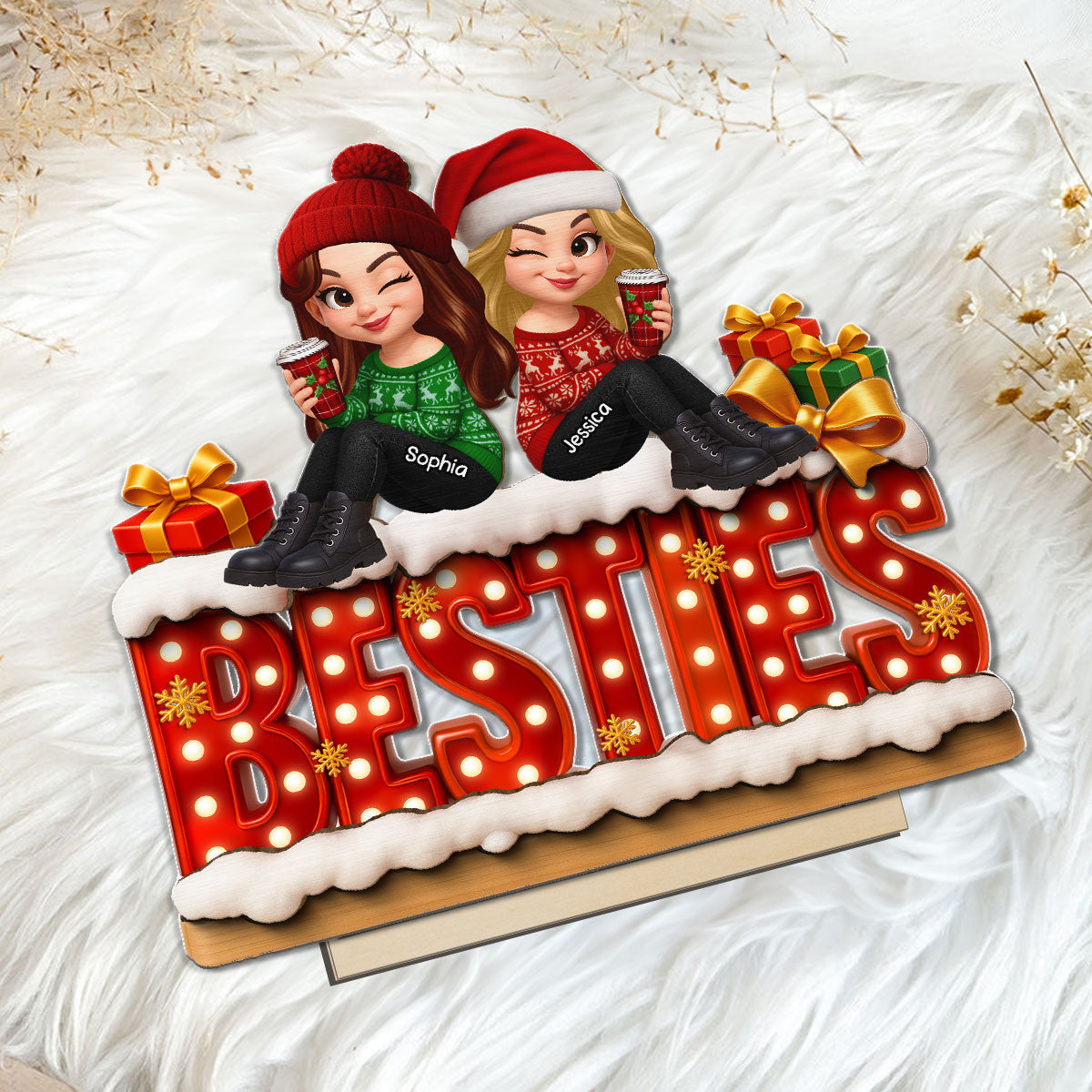 Christmas Besties Together Christmas - Personalized 2-Layered Wooden Plaque