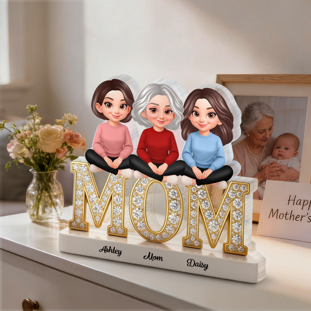 Heartfelt MOM And Daughters Sons Forever Linked Together - Personalized Acrylic Block Plaque - Mother's Day Gift For Mom