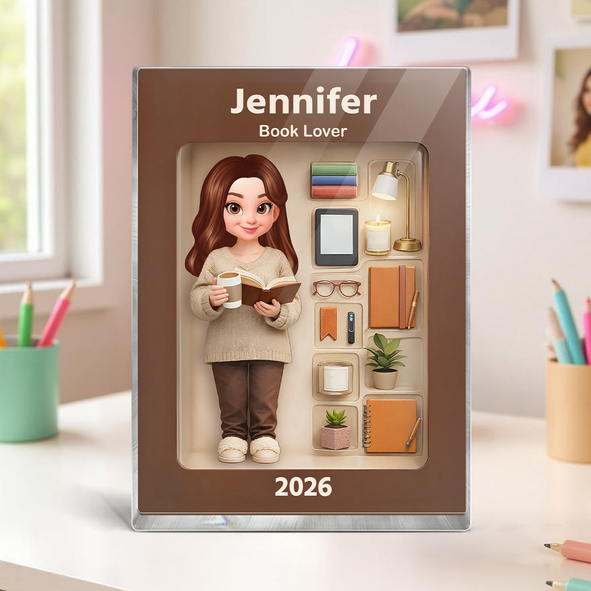 Book Lover 3D Action Figure - Personalized Acrylic Block - Gift for Book Lovers
