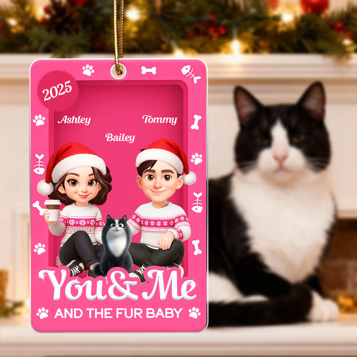 You & Me And The Fur Babies - Personalized Acrylic Ornament - Christmas Gift For Cat Lovers, Dog Lovers