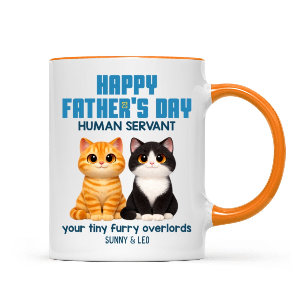 Cat Dad Cute Fluffy Cats Happy Father's Day Human Servant - Personalized Mug - Funny Father's Day Gift For Cat Dad, Cat Lovers