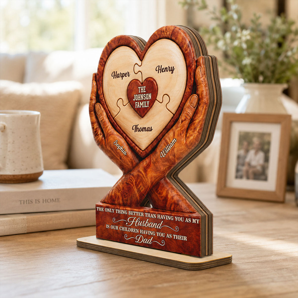 Our Children Having You As Their Dad 2D Flat Printed - Personalized 2-Layered Wooden Plaque -  Gift For Husband
