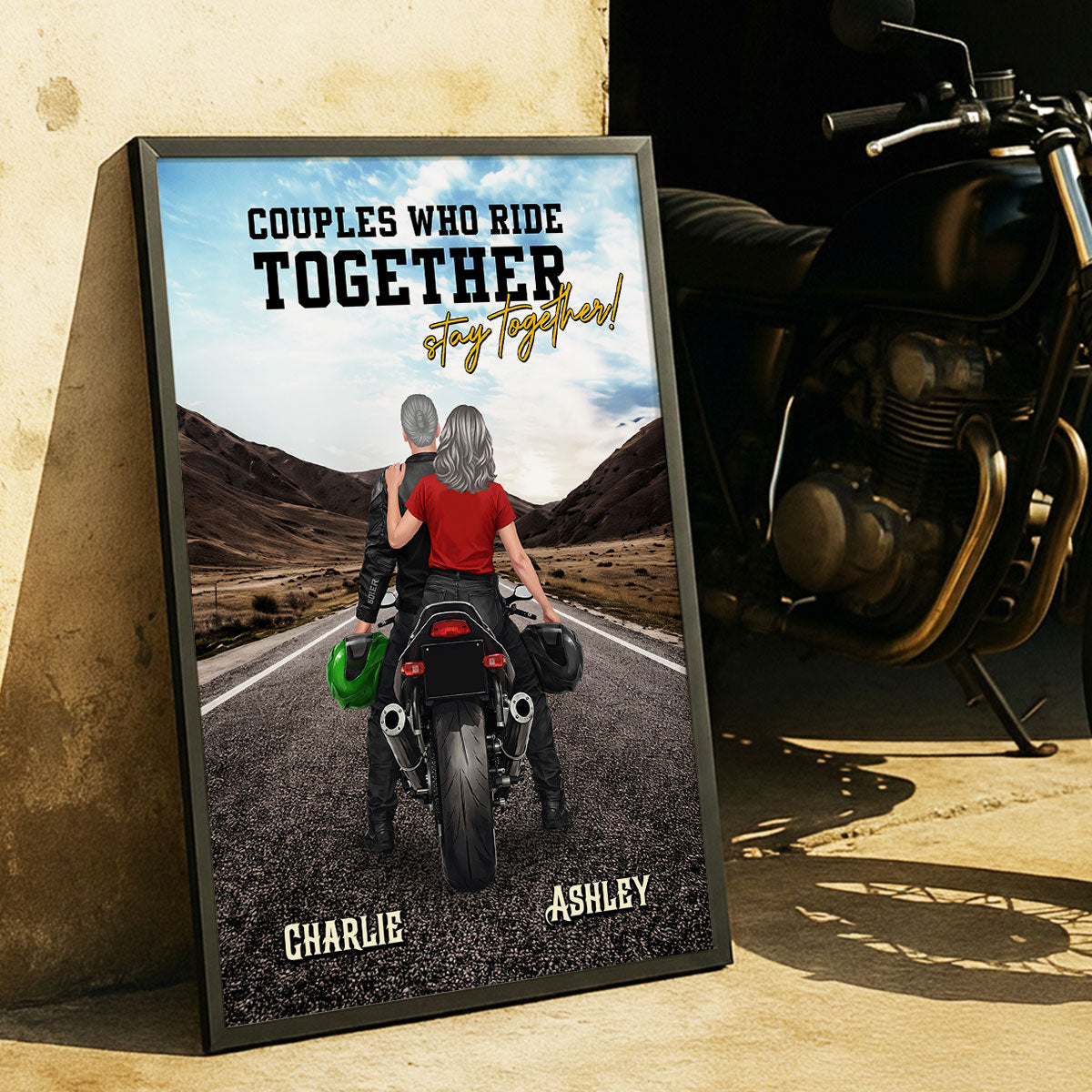 Couple Who Rides Together Stay Together Biker Couple - Personalized Poster - Anniversary Gift for him, for her
