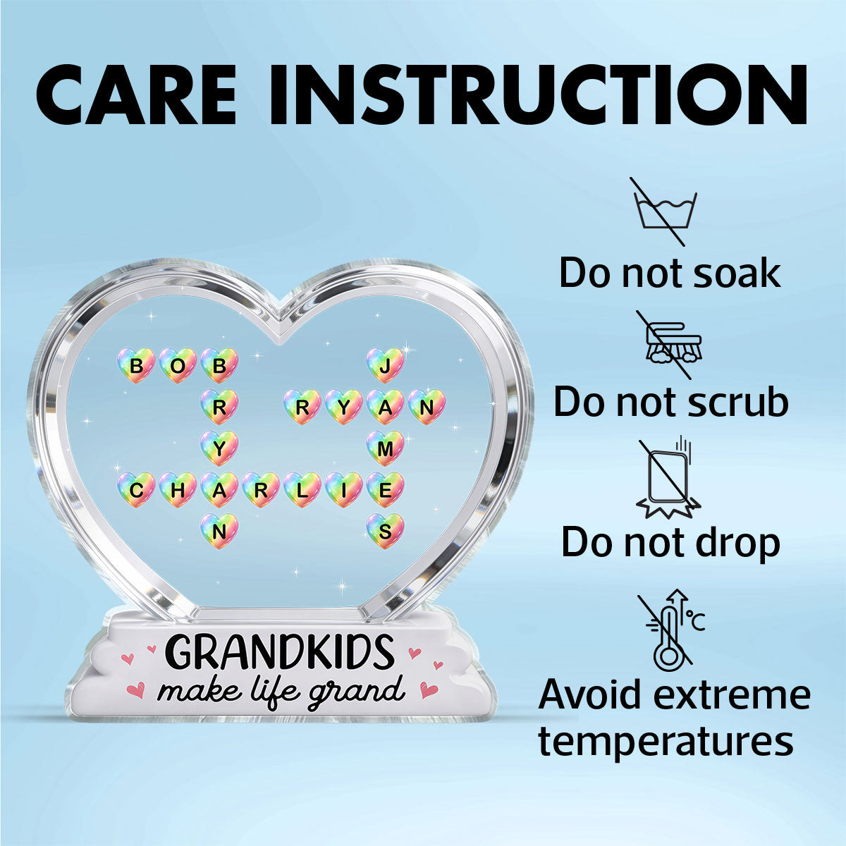 Grandkids Make Life Grand Crossword Puzzle Art Colorful Hearts 2D Flat - Personalized Acrylic Block Plaque - Gift For Grandma