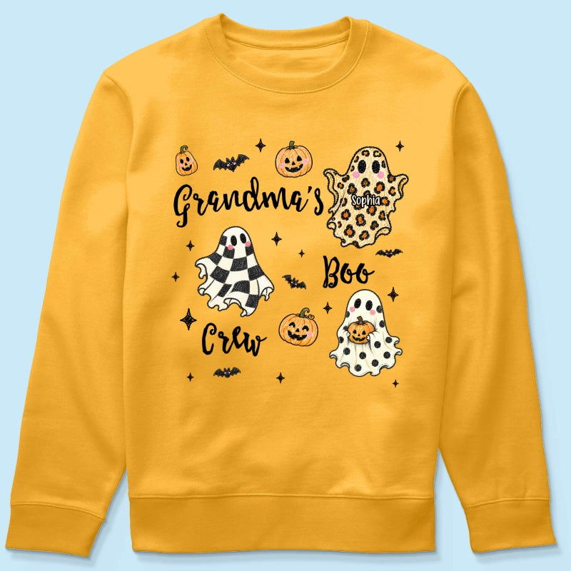 Grandma's Boo Crew Checkered Leopard Polka Dot Ghosts - Personalized Shirt - Perfect Halloween Costume for Grandma