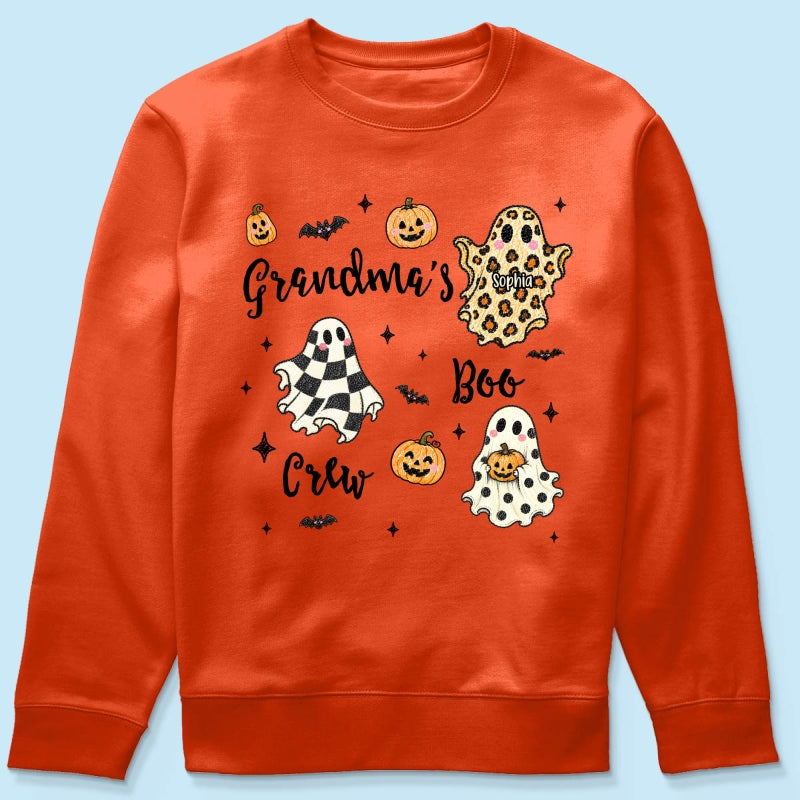 Grandma's Boo Crew Checkered Leopard Polka Dot Ghosts - Personalized Shirt - Perfect Halloween Costume for Grandma